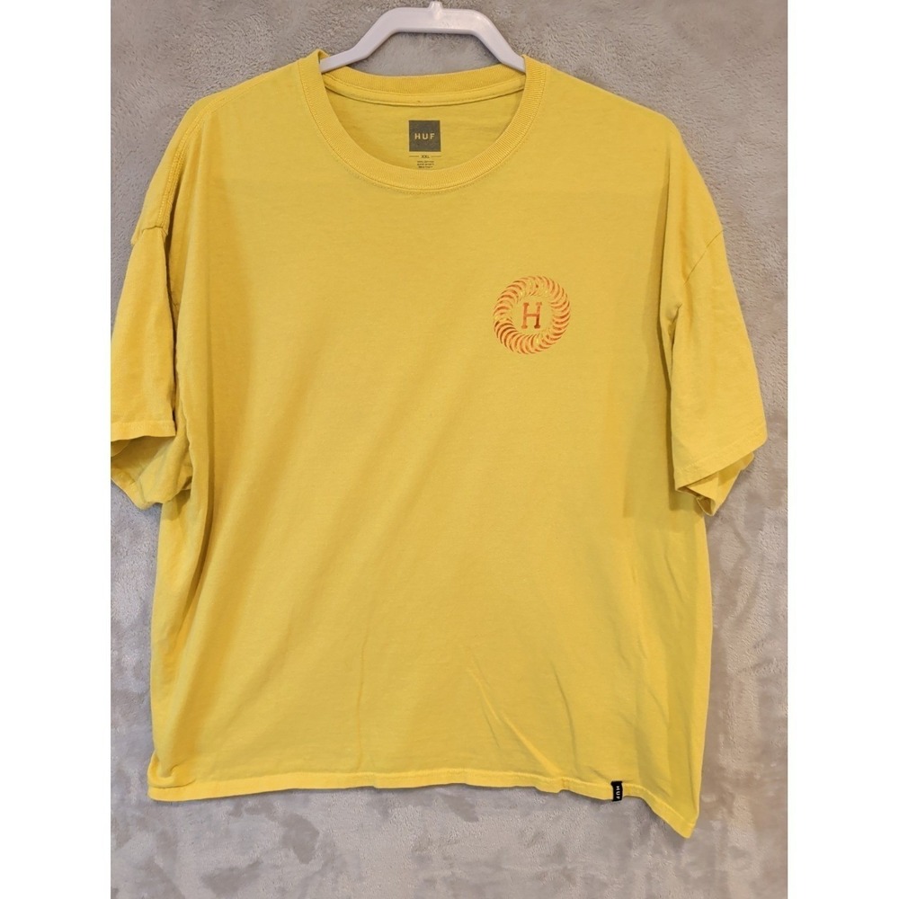 HUF x Spitfire Wheels T Shirt Yellow XXL Skate Graphic Logo Streetwear‎